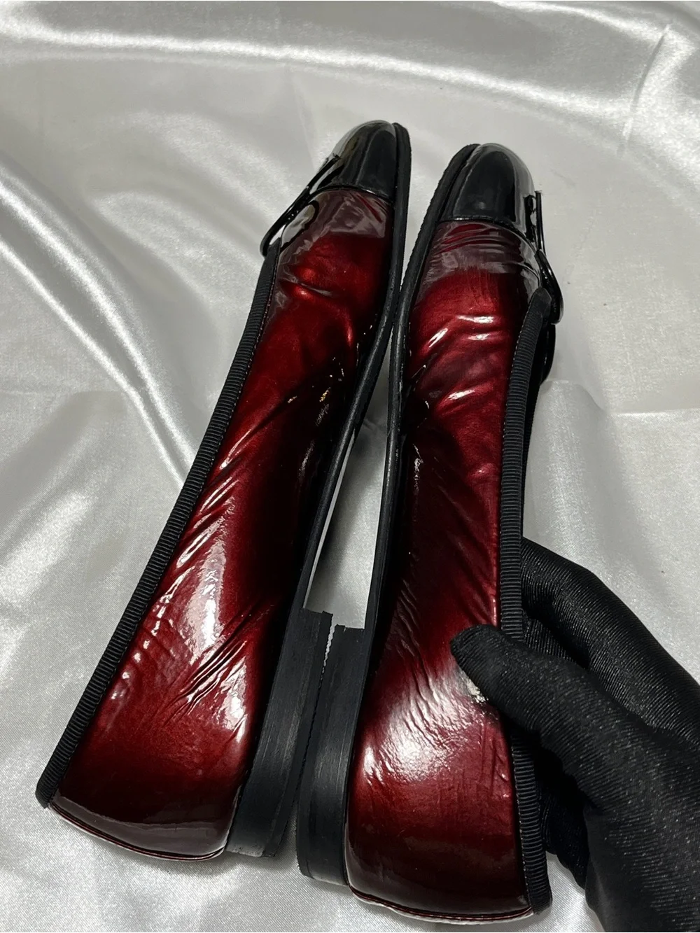 CHANEL Two-Tone Burgundy and Black Cap-Toe Ballerinas